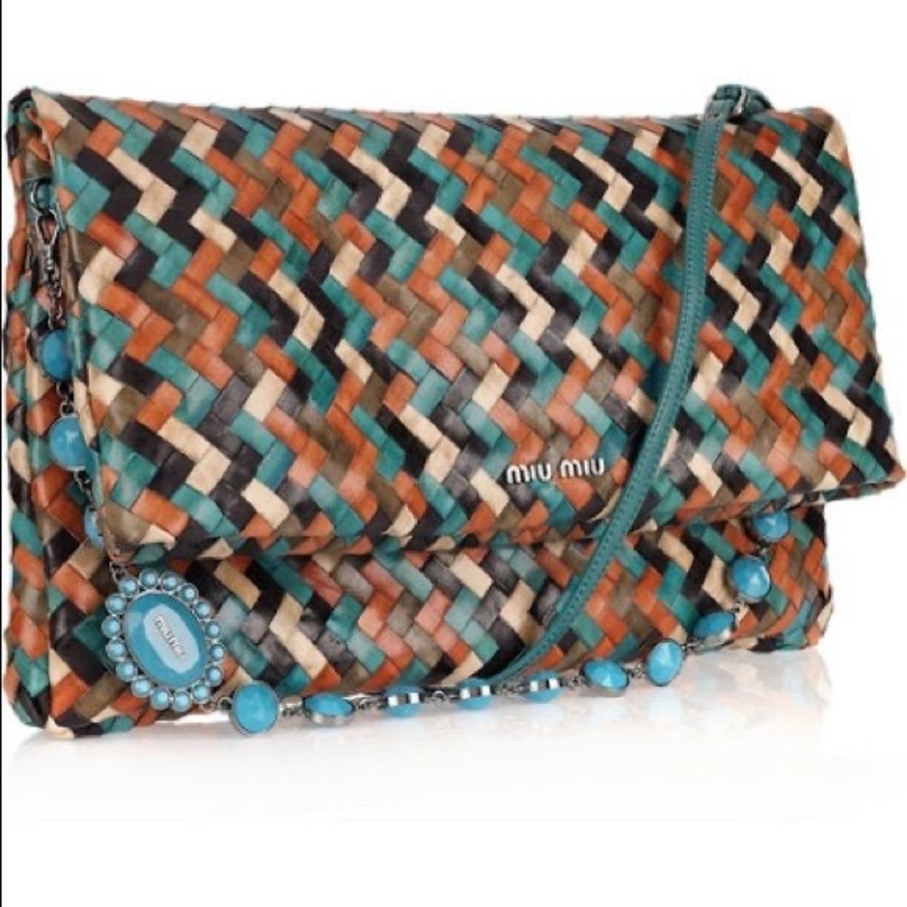 NEVER WORN MIU MIU WOVEN LEATHER CLUTCH